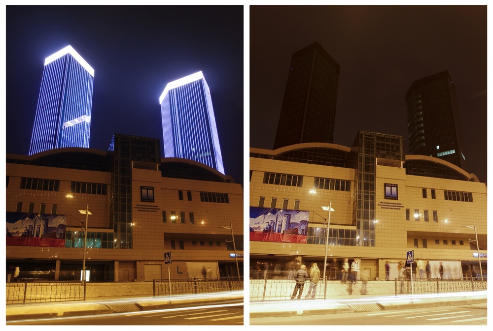 Almaty Towers принял участие в акции "Час Земли" 26 марта 2011 года. Фото REUTERS/Shamil Zhumatov©