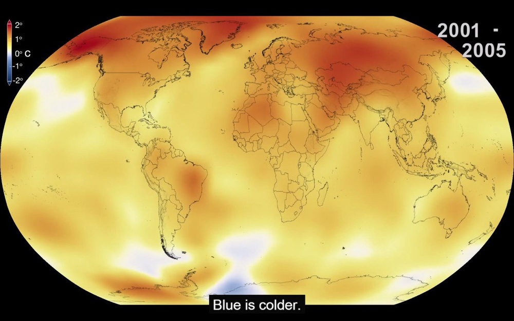 Карта изменения температуры на Земле. Скриншот YouTube-канала NASA