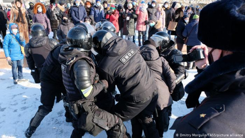 Во время акции в поддержку Навального в Хабаровске